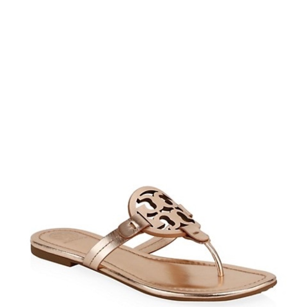 Tory Burch, Miller Metallic Leather Sandals, Rose Gold, 7.5